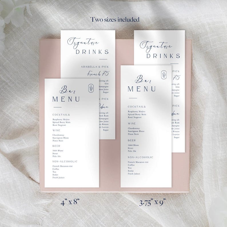 Pub Menu Card Bar Menu and Signature Drinks Card, Wedding Day Napkin Note, Digital ...