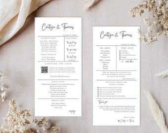 Minimal Fun Fact Wedding Template, Modern Wedding Programme, Editable Printable Canva, Menu Napkin Note Thank you, Add QR code, DIY | WP2