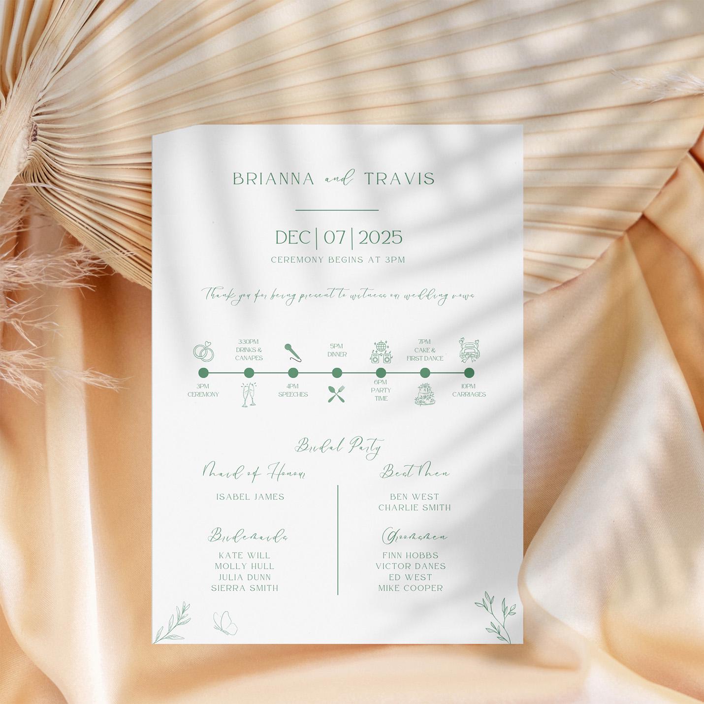 Modern Outdoor Wedding Program Fans Template, Editable in Canva ...