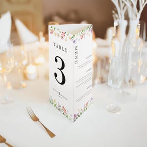 Blumen Hochzeit Tischnummer Dreieck Triangle Vorlage, Essen Getränke Menü, QR-Code, Timeline, Programm, Bearbeiten in Canva, DIY digitaler Download