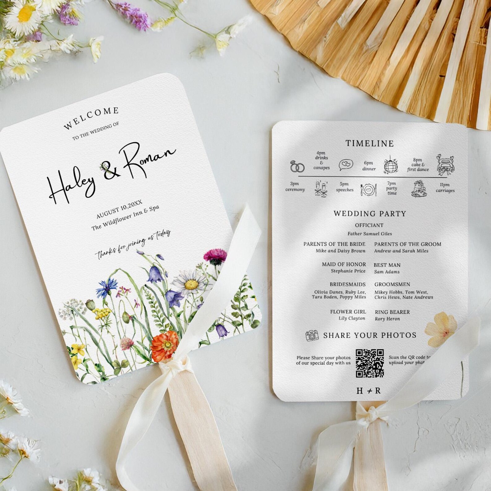 Wildflower Wedding Program Fans, Elegant Floral Summer Wedding Hand Fan ...