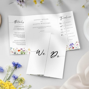 Gatefold Wedding Invite Template, Floral Design, Digital Canva Template, Easy to edit, Wedding Folded Invitation, INSTANT DOWNLOAD