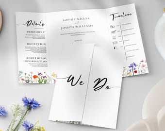 Gatefold Wedding Invite Template, Floral Design, Digital Canva Template, Easy to edit, Wedding Folded Invitation, INSTANT DOWNLOAD
