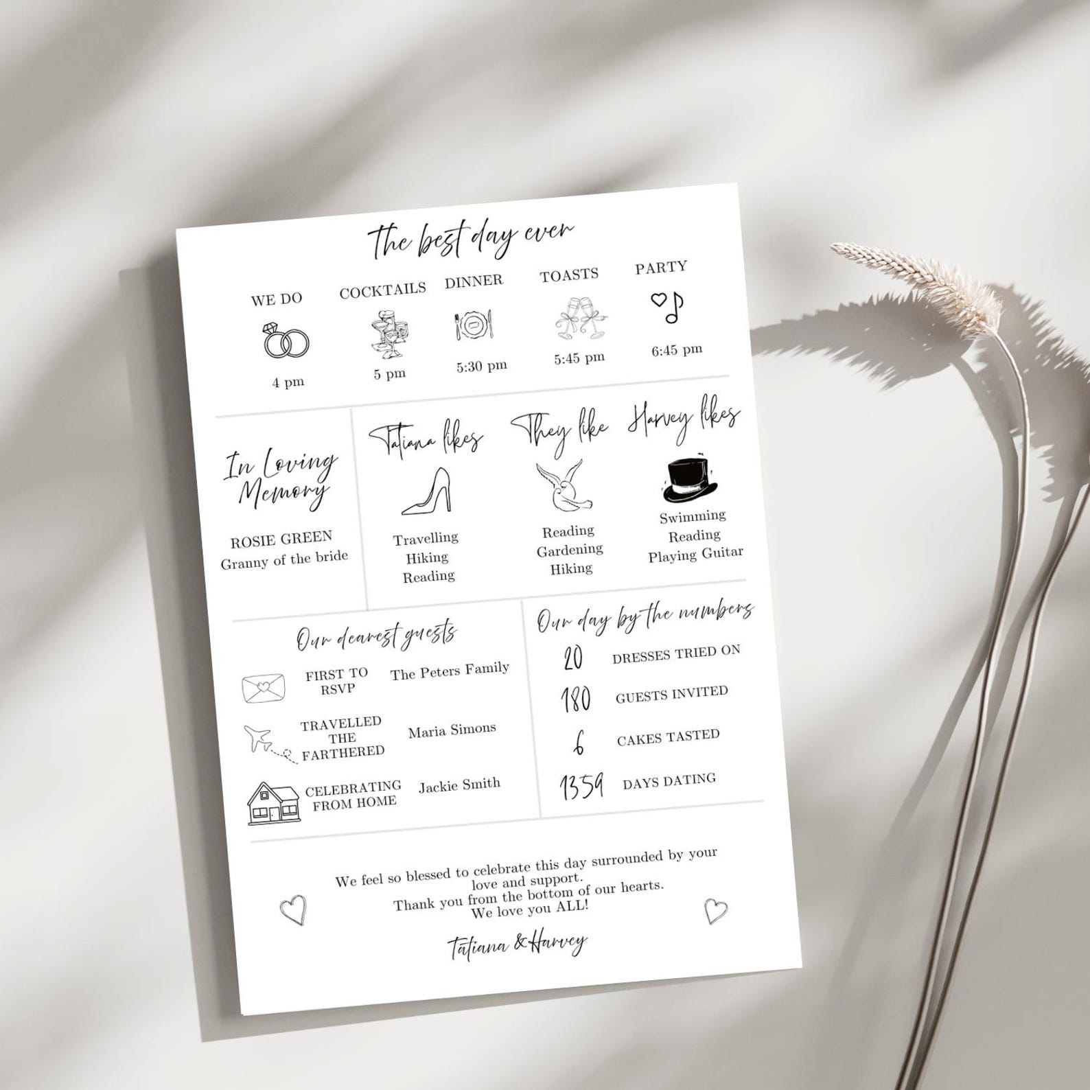 Modern Infographic Wedding Programme Fan, Minimal Ceremony Timeline ...