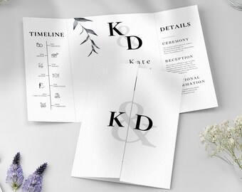 Gatefold Wedding Invitation Template, Add Your Photos, Minimal Design, Digital Canva Template, DIY Wedding Folded Invite, INSTANT DOWNLOAD