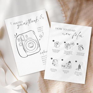 Instax Polaroid Photo Guestbook Sign Template, Manual How To Load New Film Camera Instructions, Editable DIY Customizable, INSTANT DOWNLOAD