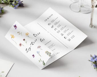 Wildflower Gatefold Wedding Invite Template, Elegant Trifold Floral Invitation, Digital Canva Template, Minimalist Boho Instant Download DIY