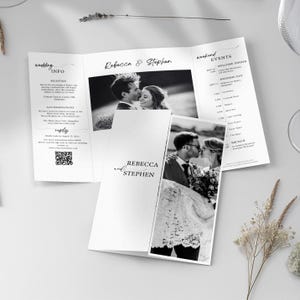 Gatefold Wedding Invitation Template, Modern Photo Invite With QR Code, Classy Wedding Folded Invitation Digital Canva Printable Trifold DIY