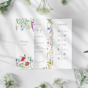 Wildflower Gatefold Wedding Invitation, Elegant Trifold Floral Wedding, Digital Canva Template, Folding Classy Invite, Outdoor Summer | GW3