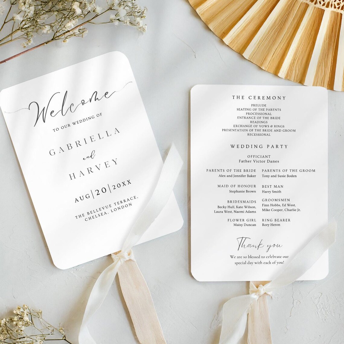 Minimal Wedding Program Fans, Wedding Ceremony Program Template, Modern ...