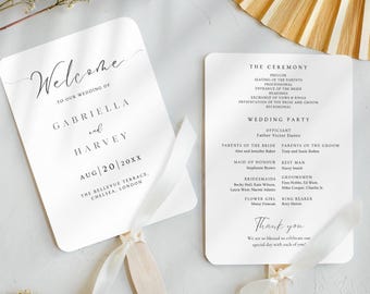Minimal Wedding Program Fans, Wedding Ceremony Program Template, Modern Fully Editable Canva Wedding Programme Aesthetic Wedding Invite DIY