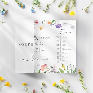 Gatefold Wedding Invitation Template, Floral Design, Digital Canva Template, Easy to edit, Wedding Folded Invitation, INSTANT DOWNLOAD