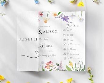 Gatefold Wedding Invitation Template, Floral Design, Digital Canva Template, Easy to edit, Wedding Folded Invitation, INSTANT DOWNLOAD | JO1