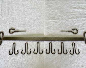 Hanging Wrought Iron Pot/Pan Rack w/6 Double Hooks
