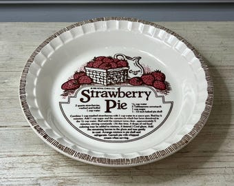 Strawberry Pie Recipe - Ironstone Ceramic Pie Plate - Vintage 1983