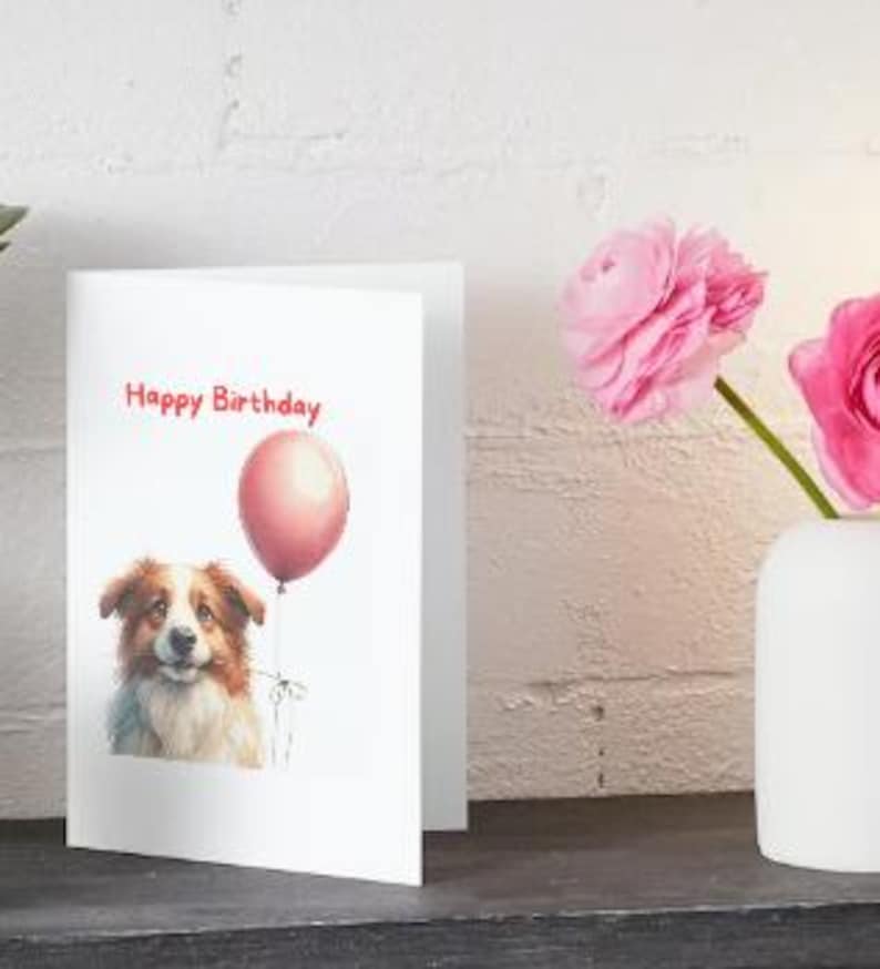 Printable Birthday Card | Adorable Dog Holding Balloons | Download and ...