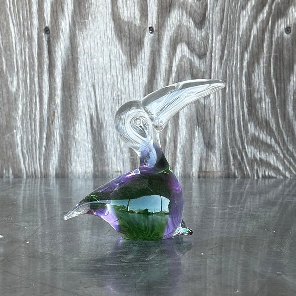 Vintage Green & Purple F.M. Ronneby Sweden Bird Paperweight