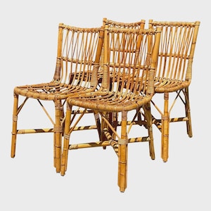 Vintage Coastal Bent Rattan Dining Chairs - Set of 4