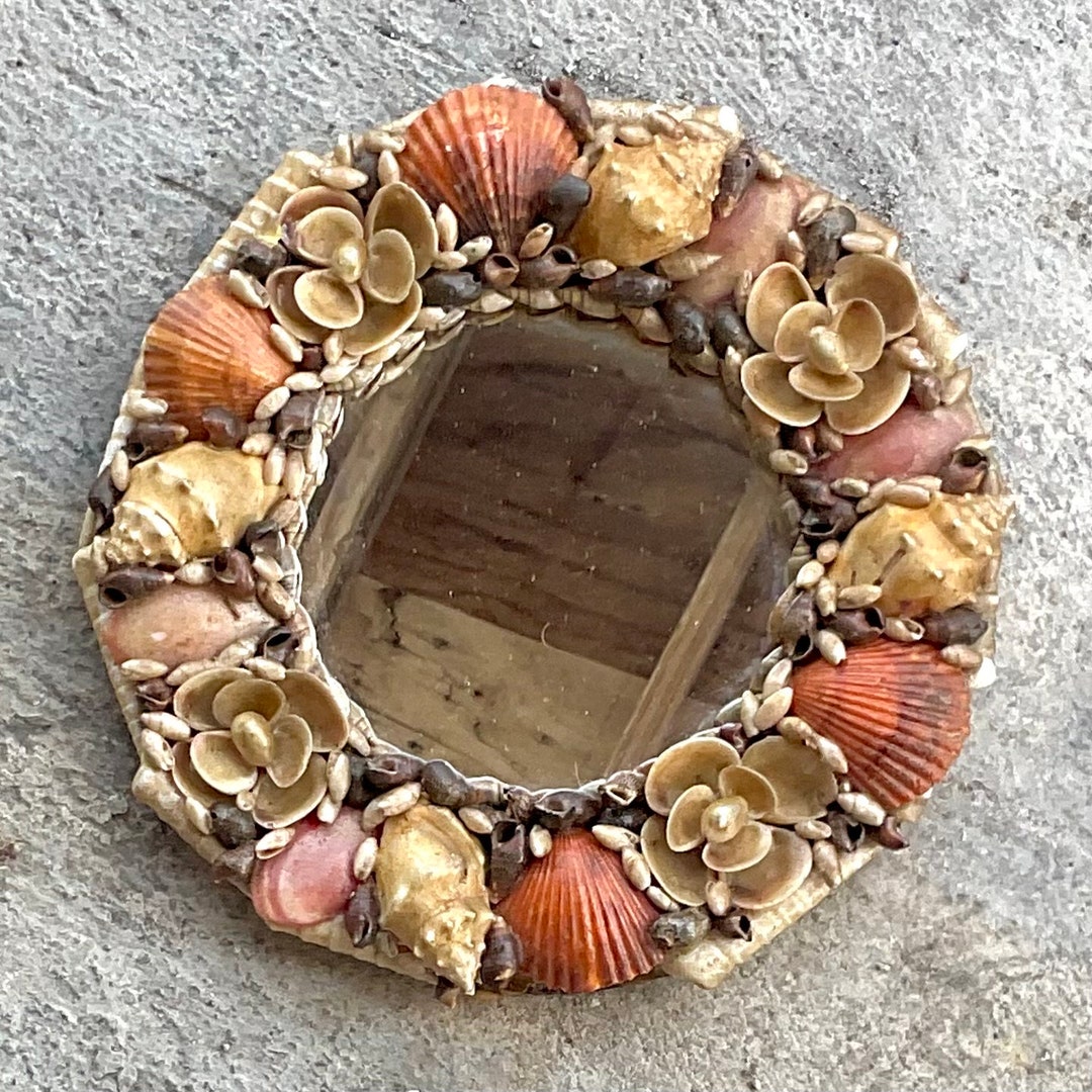 View of Vintage Handmade Seashell Mirror - Etsy