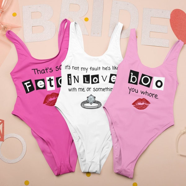 Matching Bachelorette Party Swimsuit, Mean Girls Bachelorette Party Bathing Suits, Bridesmaid One Piece, Pink Matching Bridal Party Swimwear