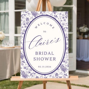 Plaque de bienvenue pour shower de mariage, toile florale violette personnalisée pour mariage, décoration de fête nuptiale personnalisée, chevalet de bienvenue en mousse