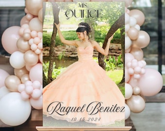 Aangepaste foto Quinceañera-welkomstbord, gepersonaliseerde Mis Quince Años-poster, 15e verjaardag decor, vijftiende Quinceanera foamboard-schildersezelbord