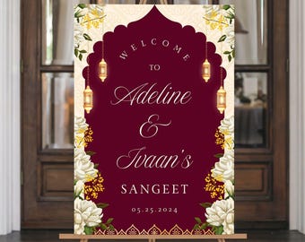 Indian Wedding Sign, Mehndi Decor, Sangeet Welcome Sign,  Haldi Welcome Sign, Punjabi Custom Welcome Sign, Floral Wedding Decoration