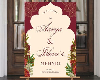 Indian Wedding Sign, Mehndi Decor, Sangeet Welcome Sign,  Haldi Welcome Sign, Punjabi Custom Welcome Sign, Floral Wedding Decoration
