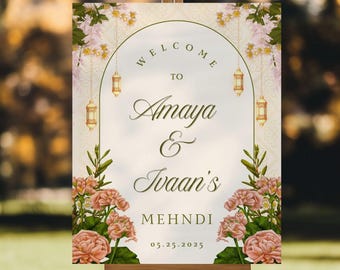 Indian Wedding Sign, Mehndi Decor, Sangeet Welcome Sign,  Haldi Welcome Sign, Punjabi Custom Welcome Sign, Floral Wedding Decoration