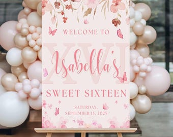 Sweet Sixteen Acrylic Welcome Sign, 16th Birthday Welcome Sign, Sweet 16 Birthday Party Decorations, Birthday Poster, Foam Board Easel Sign