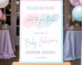 Gender Reveal Welcome Sign, Personalized He or She Party Entrance Decor, Custom "Welcome to the Gender Reveal", Blue & Pink Baby Gender Sign