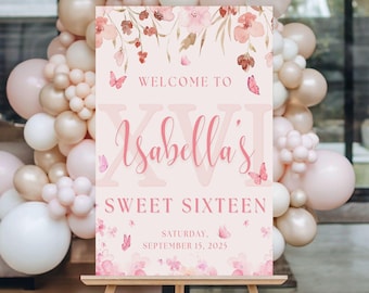 Sweet Sixteen Welcome Sign, 16th Birthday Welcome Sign, Sweet 16 Birthday Party Decorations, Birthday Poster, Foam Board Easel Sign