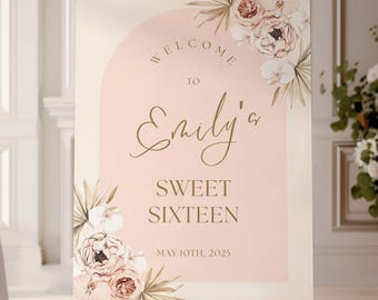 Sweet Sixteen Acrylic Welcome Sign, 16th Birthday Welcome Sign, Sweet 16 Birthday Party Decorations, Birthday Poster, Foam Board Easel Sign