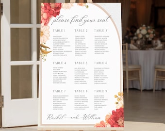 Wedding Seating Chart Sign for Reception or Party | Custom Acrylic, Wood, Foam Board, or Framed Event Seating Display | Table Assignment
