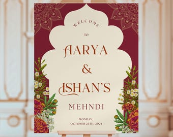 Indian Wedding Sign, Mehndi Decor, Sangeet Welcome Sign,  Haldi Welcome Sign, Punjabi Custom Welcome Sign, Floral Wedding Decoration