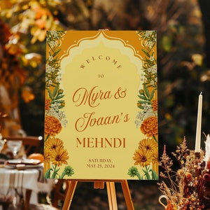 Letrero de boda indio, decoración de mehndi, letrero de bienvenida de Sangeet, letrero de bienvenida de Haldi, letrero de bienvenida de acrílico personalizado de Punjabi, decoración india personalizada
