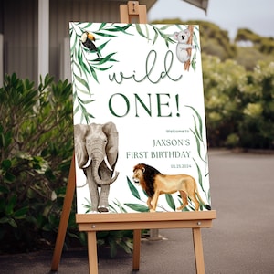 Panneau de bienvenue en acrylique Wild One premier anniversaire, panneau en mousse pour 1er anniversaire, affiche d'anniversaire d'un an sur le thème Safari, décoration de fête pour enfants garçon