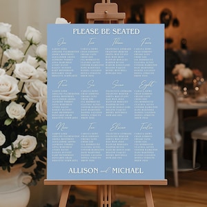 Personalized Wedding Seating Chart, Custom Foam Board Reception Entrance Sign, Art Deco Wedding Guest Decor, Blue Vintage Floral Signage