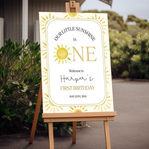 Panneau de bienvenue en acrylique pour premier anniversaire Little Sunshine, panneau en mousse pour 1er anniversaire, affiche d'anniversaire d'un an, décoration de fête d'anniversaire soleil