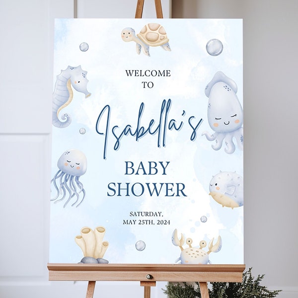 Ocean Acrylic Baby Shower Sign, Custom Foam Board Baby Shower Welcome Sign, Wood Baby Shower Easel sign, Under the Sea Baby Shower Poster