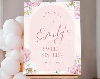 Sweet Sixteen Welcome Sign, 16th Birthday Welcome Sign, Sweet 16 Birthday Party Decorations, Birthday Poster, Foam Board Easel Sign