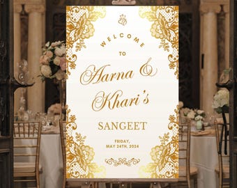 Indian Wedding Sign, Mehndi Decor, Sangeet Welcome Sign,  Haldi Welcome Sign, Punjabi Personalized Welcome Sign, Gold Welcome Sign
