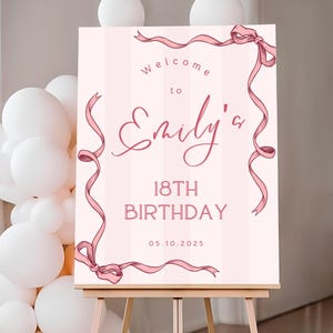 18th Birthday Welcome Sign, Pink Coquette Bow Eighteenth Birthday Foam Board Sign, 18 Birthday Party Decorations, Birthday Poster for Easel