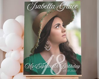 18th Birthday Party Sign, Custom Photo Eighteenth Birthday Welcome Poster, 18 Birthday Party Decorations, Foam Board Easel Sign