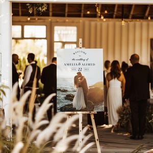 Plaque de mariage photo personnalisée en acrylique, Plaque de bienvenue à l'entrée de la réception, Décoration de mariage personnalisée, Poster de mariage, Signalétique sur chevalet en mousse