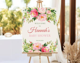 Personalized Floral Baby Shower Sign, Custom Foam Board Baby Shower Welcome Sign, Bright Baby Shower Easel sign, Baby Shower Poster