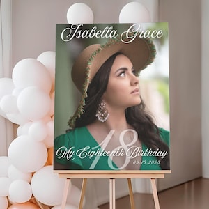 18th Birthday Welcome Sign, Custom Photo Eighteenth Birthday Acrylic Welcome Poster, 18 Birthday Party Decorations, Foam Board Easel Sign