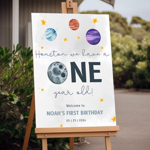 Panneau de bienvenue en acrylique pour premier anniversaire, panneau en mousse pour 1er anniversaire, affiche d'anniversaire d'un astronaute d'un an, décoration de fête d'anniversaire sur le thème de l'espace