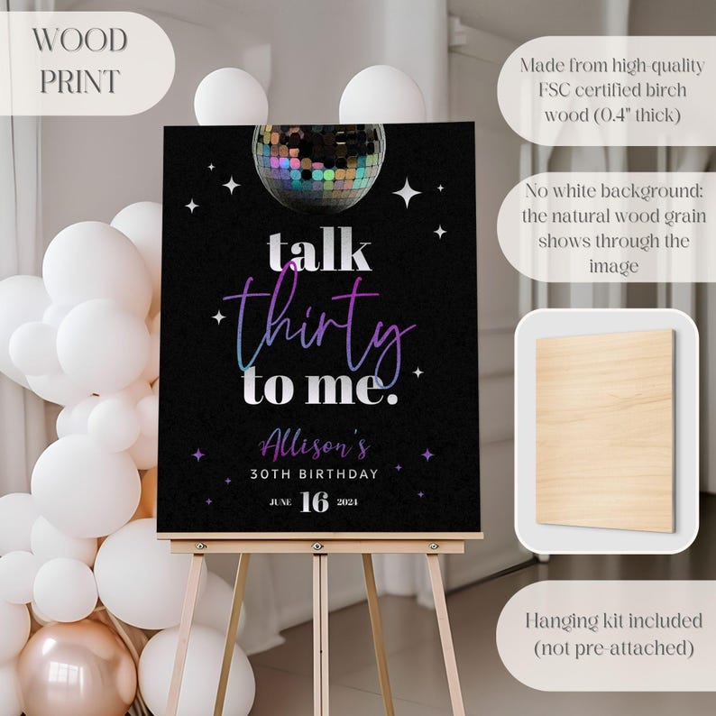 30th Birthday Welcome Sign, Foam Board 30th Birthday Party Decoration, Talk Thirty to Me Foam Board Sign for easel, 30 Birthday Party Decor image 3