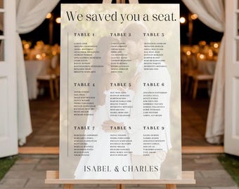 Wedding Seating Chart Sign with Photo for Reception | Custom Acrylic, Wood, Foam Board, or Framed Event Seating Display | Table Assignment
